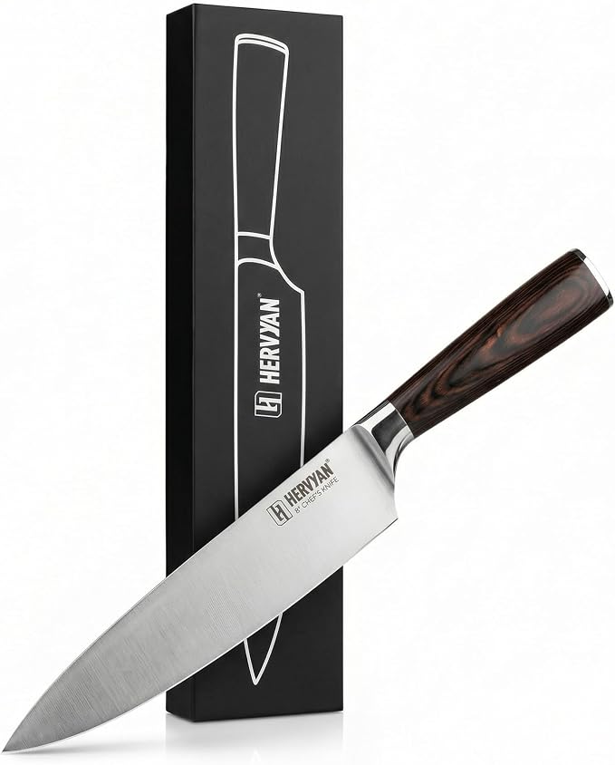 Chef Knife, 8 Inch High Carbon Stainless Steel Sharp Kitchen Knife with Ergonomic Pakkawood,Gift Box for Family & Restaurants
