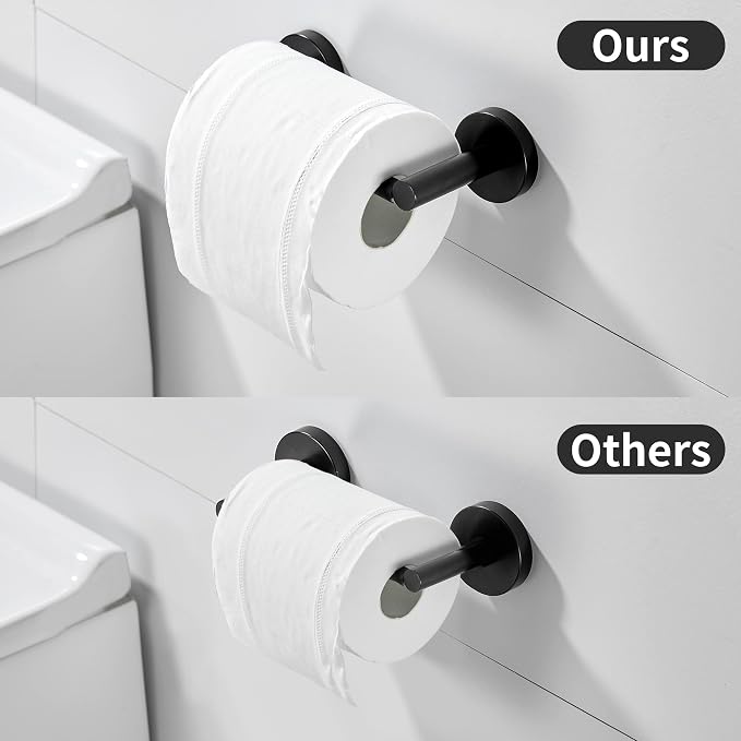 Black Toilet Paper Holder Towel Ring Matte Bathroom Accessories Set Hand Towel Holder Wall Mount Bath Hardware TP Tissue Roll Holder with Double Post Pivoting SUS304 Stainless Steel 2pc