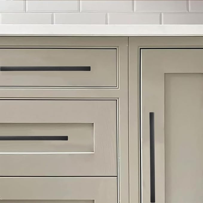 khtumeware 2 Pack 7-1/2 inch Center to Center Solid Black Cabinet Pulls Square Bar Drawer Handles Cabinet Handles Matte Black Drawer Pulls Kitchen Cabinet Hardware