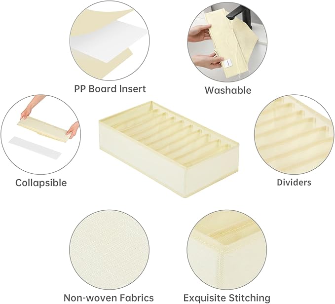 4 Packs T-shirt Drawer Organizers for Clothing,10 Grids Compartment Wardrobe Storage Box, Washable Clothes Organizer for Folded Clothes, T-shirt, Legging-Beige
