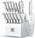 imarku 14 Pcs Japanese Stainless Steel Knives Set for Kitchen Grayish White | High-Carbon Stainless Steel Blades, Anti-Slip Handle, Built-In Sharpener for Lasting Performance, Gift for Cooking Beginners