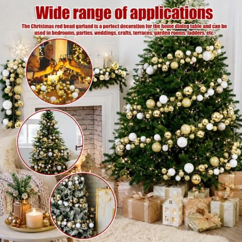 2 Pcs 6 ft Christmas Ball Ornament Garland, Mixed Gold, White