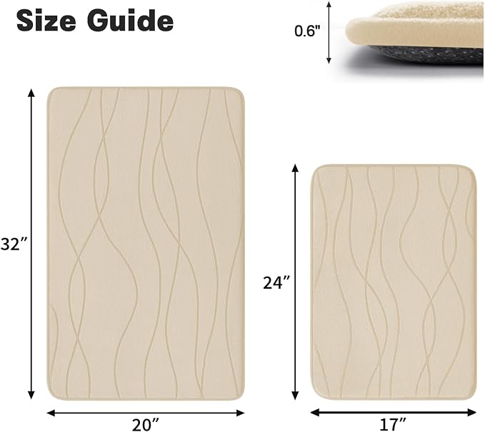 YIHOUSE Bathroom Rugs Set 2 Piece, Memory Foam Bath Mat Khaki | 17x24& 20x32, Ultra Soft, Absorbent, Non-Slip, Machine Washable, for Bathroom, Sink and Toilet