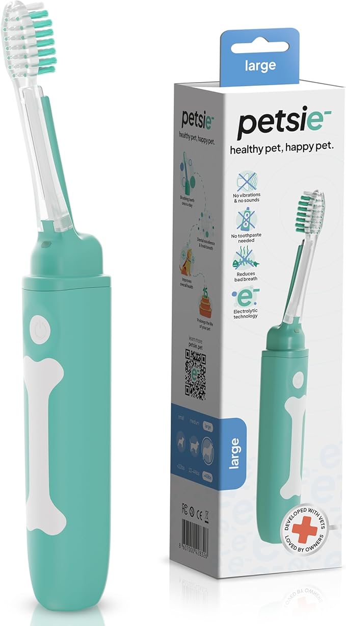 Electric Dog Toothbrush Large | Silent and Vibration-Free | Vet-Developed Electrolytic Technology | No Toothpaste Needed | Built-in Timer and App | Large Brush Head for Dogs Over 44 lbs