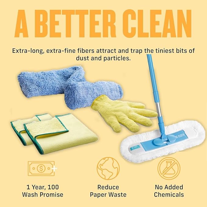 E-Cloth Duster & Cleaning Bundle - Microfiber Cloth Set, Includes Flexi-Edge Floor Dusting Mop, High Performance Dusting Cloth & Glove, Cleaning Wand, and Replacement Mop Head