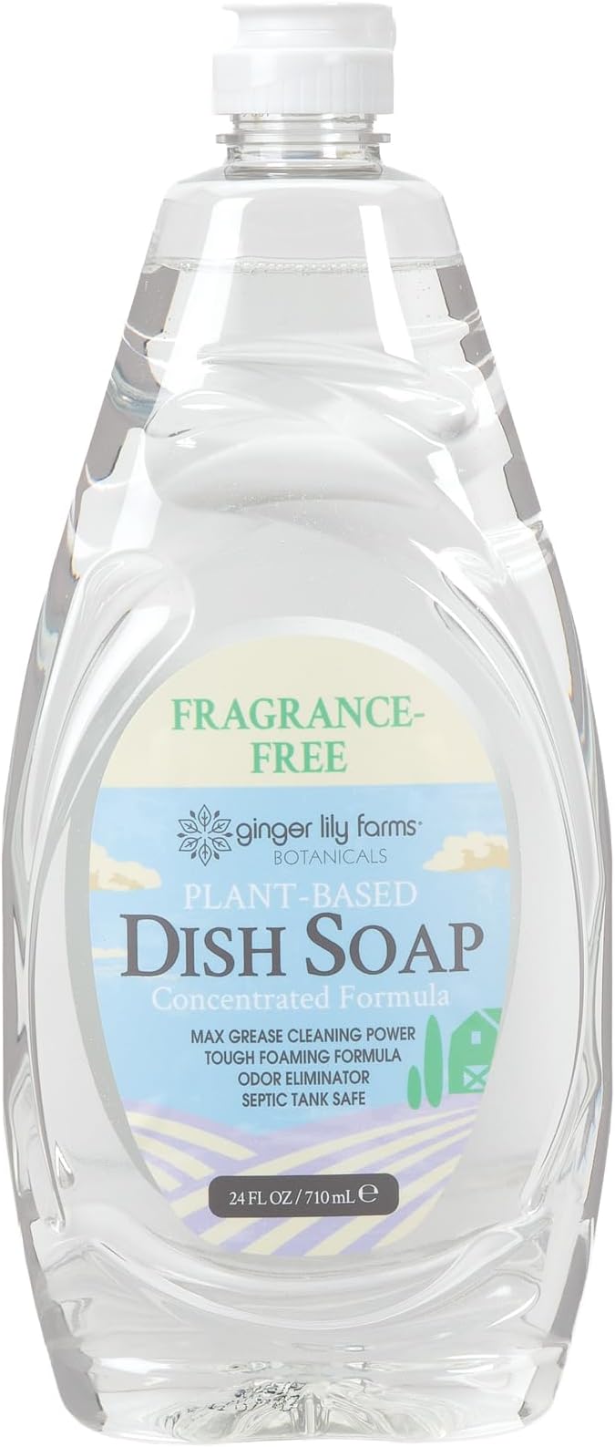 Ginger Lily Farms Botanicals Plant-Based Liquid Dish Soap, Concentrated Formula with Max Grease Cleaning Power, Cruelty-Free, Fragrance-Free, 24 Fl Oz (Pack of 8)