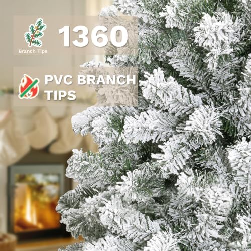 DWVO 7.5ft Snow Flocked Artificial Christmas Tree, 1360 Tips