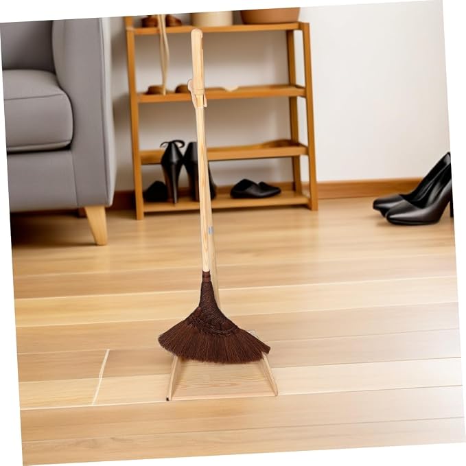 VALICLUD 1set Broom and Dustpan Set - Wooden Long Handle Broomstick Dust Pan Sweeping Tools for House Garage Office Lobby Kitchen Floor