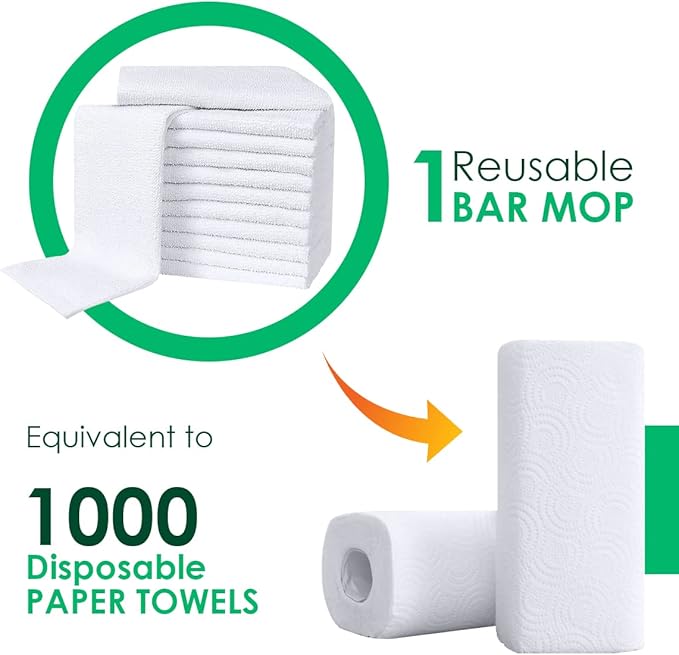 Avalon Towels Terry Bar Mop Towels (Value Pack of 30) Size 16"x19" – Absorbent and Durable, Multipurpose Cleaning Rags, Cotton Cleaning Towels, Terry Cloth Rags, Reusable Shop Rags (White)