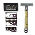 Parker, "The Convertible", Double Edge Safety Razor – Interchangeable Open & Closed Comb Plates, Solid Brass/Chrome 93 g Handle, Customizable Shave from Mild to Aggressive