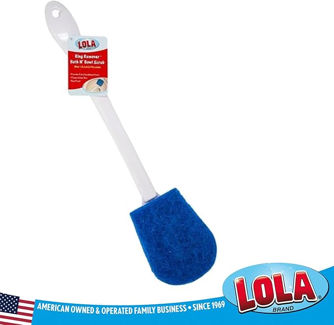 LOLA Bath & Toilet Bowl Scrubber Brush w/Comfort Handle & Hang Hole. Non-Scratch, Removes Rings w/Scrubbing Pad, 1 Pack