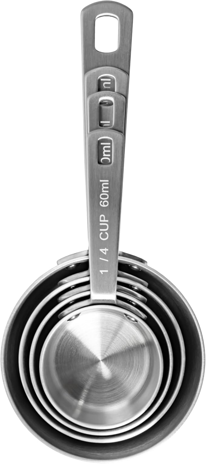 Fat Daddio's MC-04 Stainless Steel Measuring Cups Set, 4 cups, Kitchen Gadgets for Baking & Cooking