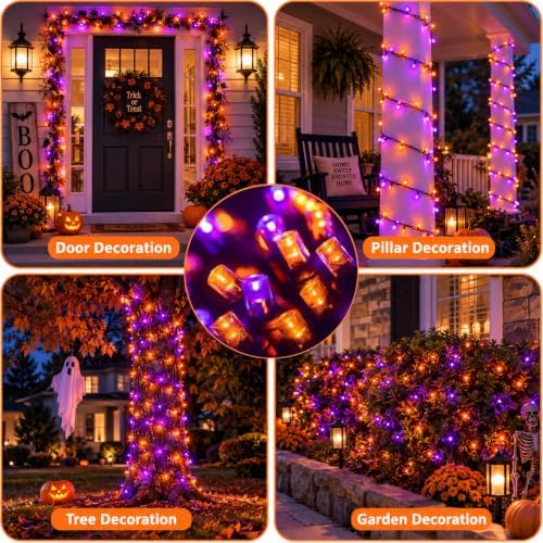 OZS Connectable 2-Pack 164Ft 400LED Halloween String Lights, Purple&Orange