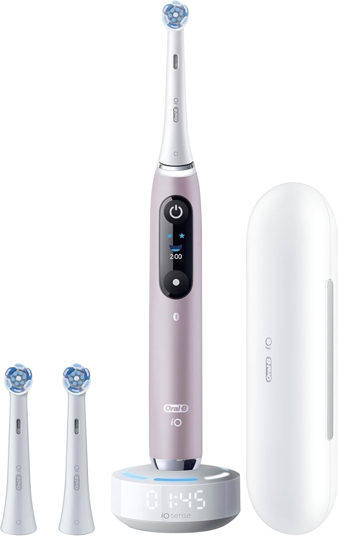 Oral-B Rechargeable Electric Toothbrush, iO9 Limited Ultimate Clean, 7 Cleaning Modes, Interactive Display, iSense Charger, Charging Travel Case, Visible Pressure Sensor, 3 Brush Heads, Rose Quartz