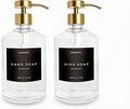 Homelistic Clear Glass Soap Dispenser Set with Champagne Gold Pump – 16oz Refillable Kitchen & Bathroom Soap Dispensers (2 Pack) Rust-Resistant Stainless Steel Pumps, 48 Labels