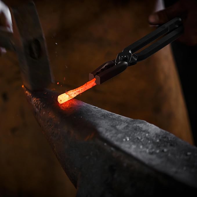Wolf Jaw Blacksmith Tongs - High Carbon Steel Single Assembled Forging Tongs for Metalworking, Knife Making & Forge Equipment