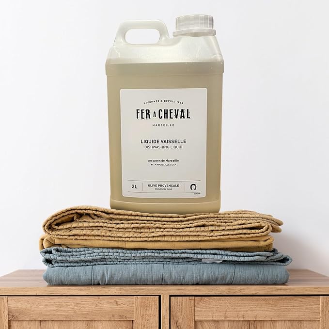 Fer à Cheval Marseille Dishwashing Soap, Olive Oil Based, Made in France - Liquid Dishwashing Refill Soap, 2 L/67.6 fl oz