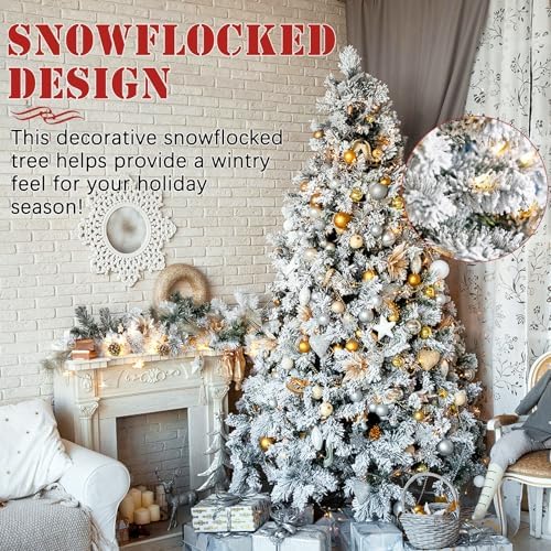 4FT Pre-Lit Snow Flocked Small Christmas Tree 450 Branch 150 Warm Lights