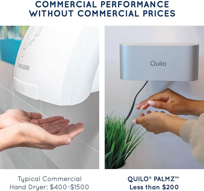 Quilo PALMZ™ Touchless Hand Dryer for Home & Small Spaces – Hygienic Alternative to Hand Towels | Compact Wall-Mount or Countertop | Dries Hands in ~15 Seconds | Modern Bathroom Upgrade