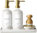 GMISUN Kitchen Soap Dispenser, 16 Oz Kitchen Dish Soap Dispenser Set with Ceramic Tray & Bamboo Brush, 2Pcs Farmhouse Dish Soap Dispenser for Kitchen, Modern White Glass Liquid Hand Soap Dispenser