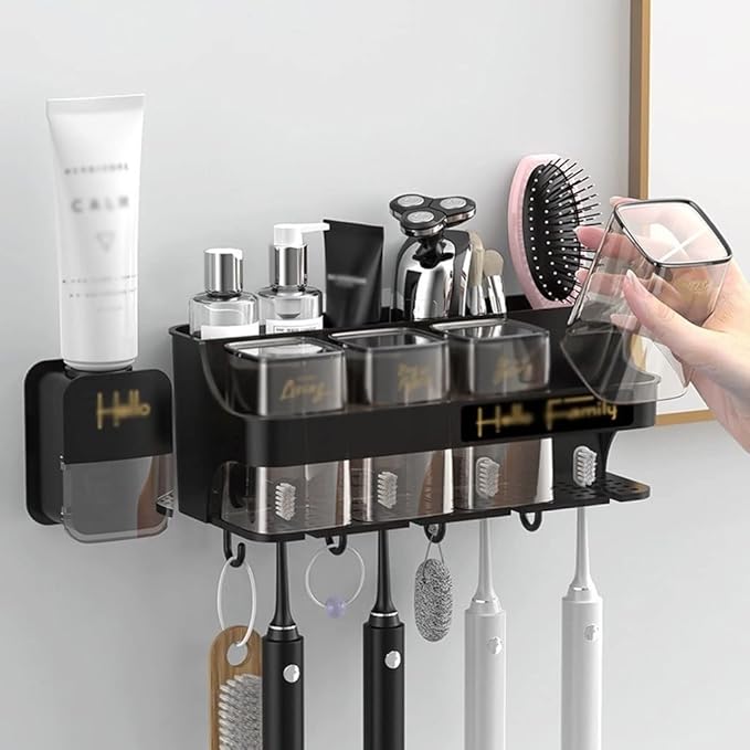 Toothbrush Rack Toothbrush Rack Free Punch with Mouthwash Cup Brushing Cup Wall-Mounted Bathroom Multi-Functional Storage Box Bathroom Toothbrush Holder(B,Medium)