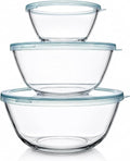Luvan Glass Mixing Bowls with Lids Set(4.5QT, 2.7QT, 1.1QT)-Large Glass Mixing Bowls, Clear Salad Bowl for Baking, Cooking, Serving, Food Prep, 3PC Nesting Bowls for Kitchen Storage & Dishwasher Safe