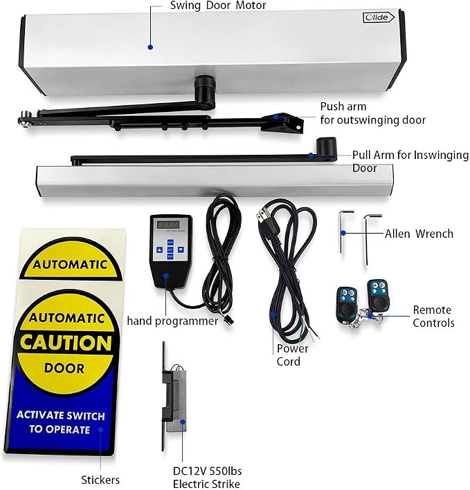 Olide-120B Handicap Low Energy Swing Door Operator with 1 PCS Stainless Steel Fail Security 550lbs Electric Strike