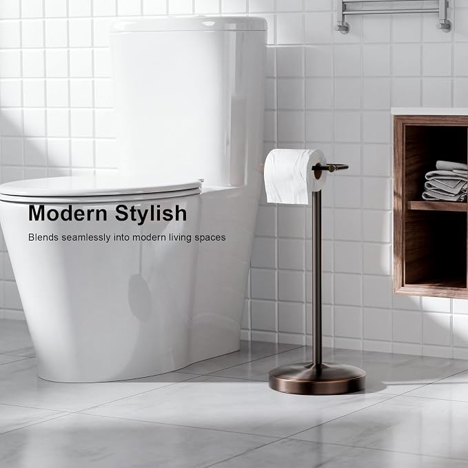 Freestanding Toilet Paper Holder Stand, Heavy Duty Oil Rubbed Bronze Stainless Steel Toilet Paper Holder with Weighted Base, Rustproof & Tool-Free Installation for Modern Bathrooms