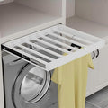 Hidden Pull Out Drying Rack, Extendable Pull Out Trousers Rack, Space Saving, Above Washing Machine Wardrobe, Aluminum Alloy, Tip-On, Depth 21.26in Width 26-28in White