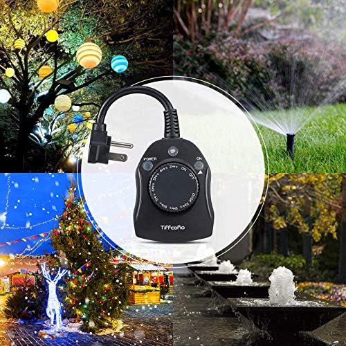 TiFFCOFiO Outdoor Timer Outlet, Dusk to Dawn Light Sensor Timer Weatherproof, 2 Grounded Outlets for Halloween and Christmas Lights, 15A 1/2HP, ETL Listed
