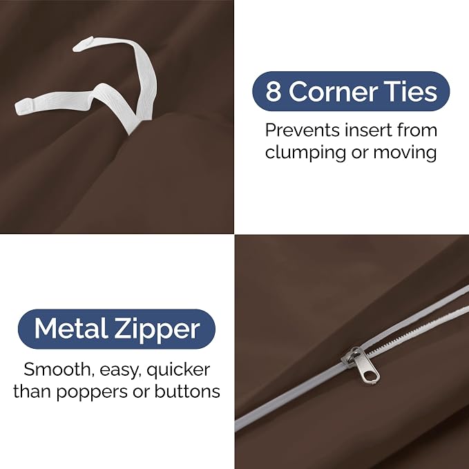 Duvet Cover King Size Set - Extra Soft King Duvet Cover 104" x 90" with 2 Pillow Shams for Women, Men, Kids & Teens - Hotel Luxury, Easy-Care w/ Zipper Closures & Ties - Comfy and Breathable (Brown)