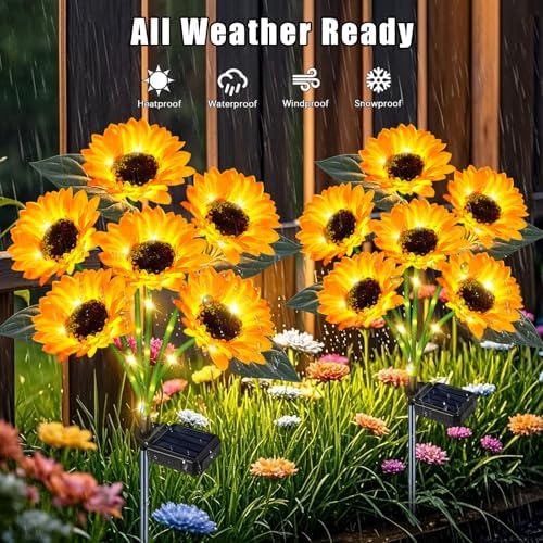 Solar Sunflower Lights 4 Pack 24 Flowers Gift for Mom
