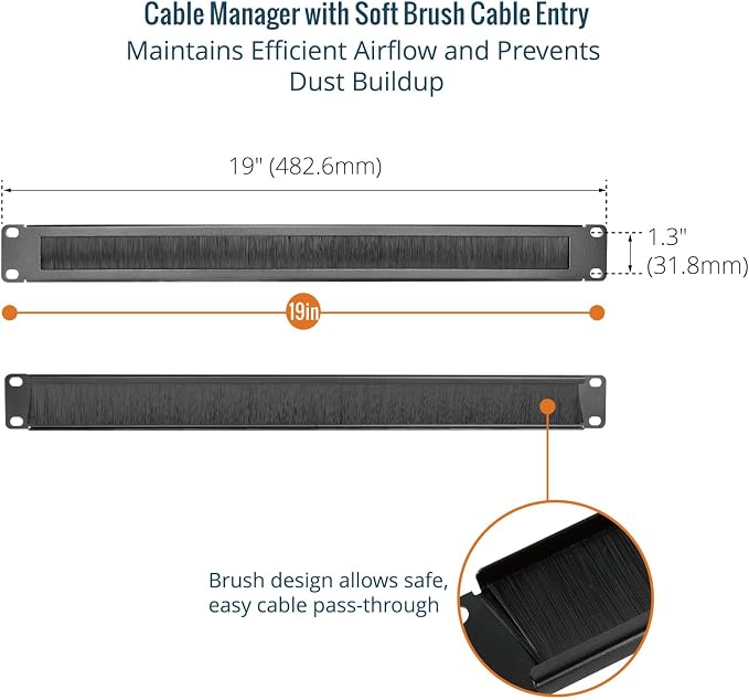 Tecmojo 1U Rack Mount Cable Management Panel with Brush,Rack Brush Panel for 19 inch Server Rack or Network Cabinet,Black,2 Pack