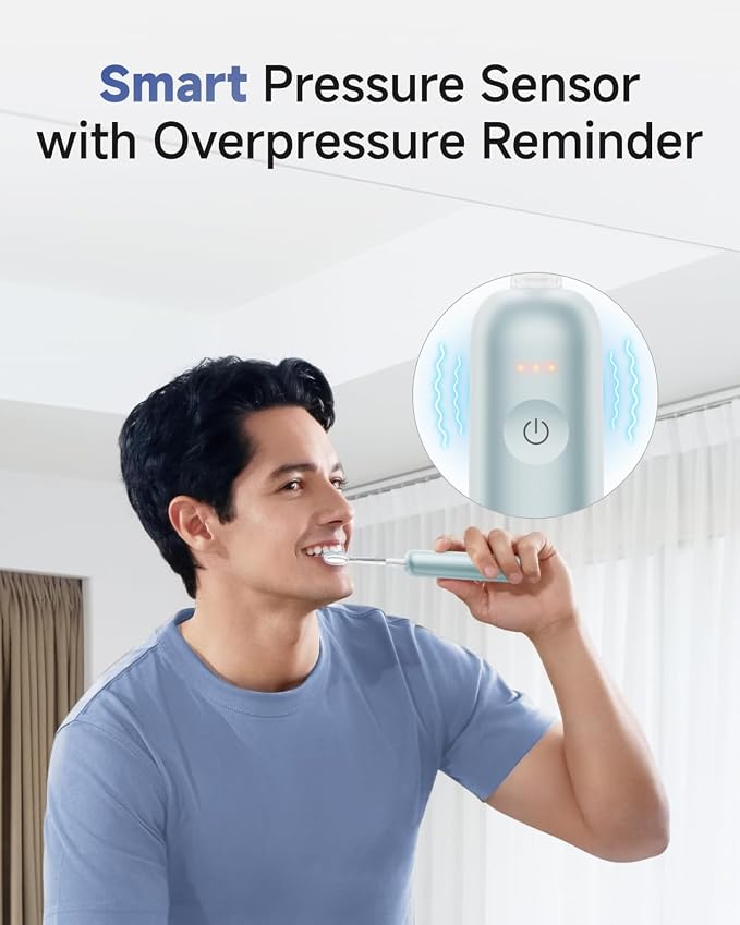 Laifen Wave Pro Sonic Toothbrush, 60° Oscillation & Pressure Sensor, Blue | Aluminum Material, APP Connectivity, 2 Replacement Brush Heads, 70-Day Battery, Travel Friendly, Wireless Charging, Easy Grip