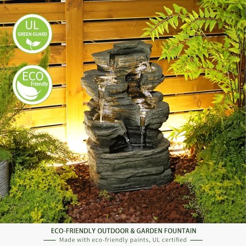 Bumilgar 6-Tier Solar Powered Water Fountain Outdoor Waterfall 24.4 in