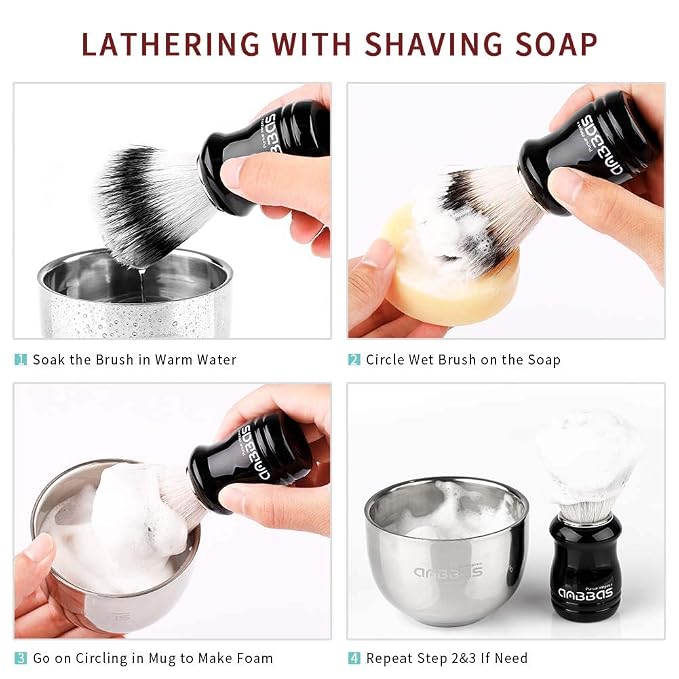 Anbbas Synthetic Badger Shaving Brush,3in1 Kit with Stainless Steel Shaving Stand and Bowl for Men Wet Close Shave