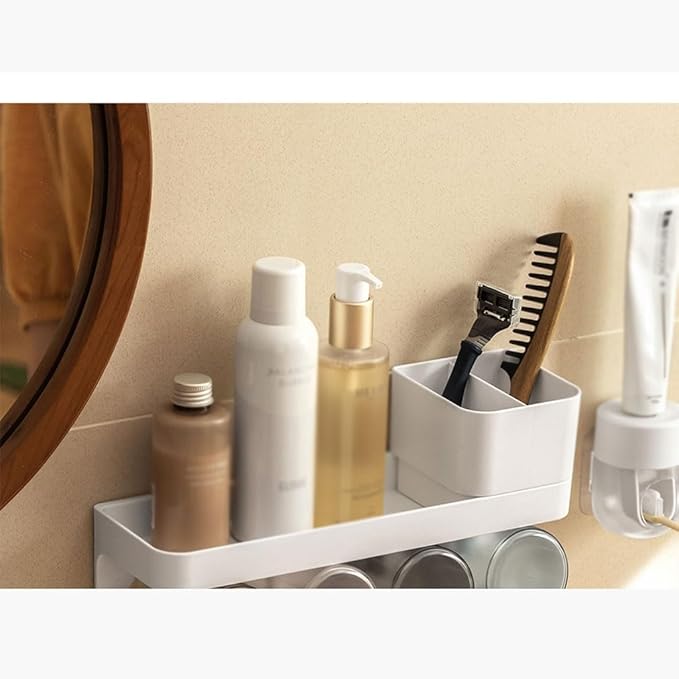 Toothbrush Rack Wall-mounted Toothbrush Storage Box Gray Toothbrush Holder Bathroom Accessories Storage Bracket with Cup Easy to Install Bathroom Toothbrush Holder(L31.2cm)