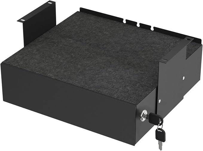 Under Desk Lockable Drawer, Slide-Out Storage Organizer with Full Extension Ball-Bearing Slides, Carbon Steel Undermount Drawer for Home Office Standing Desk, Black, 13.8 Inch