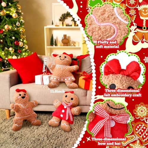 Konohan 3 Pcs Christmas Gingerbread Man Throw Pillows for Christmas Decor