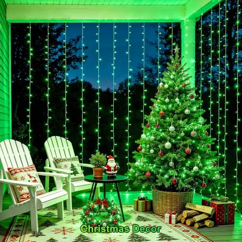 JMEXSUSS 300 LED Green Curtain Lights for Halloween Decor, 9.8x9.8ft