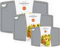 Silicone Thick Cutting Boards Mats Set of 3 Foldable & Flexible Design Juice Grooves Easy Grip Handle Dishwasher Safe for Kitchen,BPA free Silicone Cutting Board-Gray
