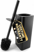 Black Toilet Brush and Holder Set - Slim Matte Design that Fits Anywhere - Stainless Steel Toilet Bowl Brush and Holder with 2 Rounded Corners, Replaceable Head, Removable Inner Bowl & Splash Guard