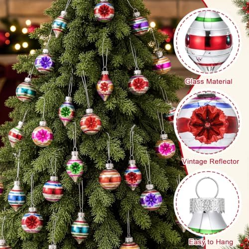 40 Pcs Vintage Christmas Mini Glass Ornaments Bulk Reflector