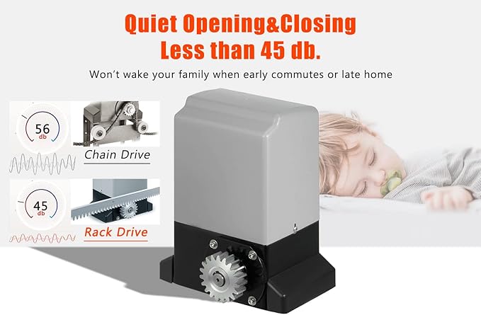 Blütezeit 220V Automatic Sliding Gate Opener (220~240V), 1800lb Rack Driven Slide Gate Motor 370W with 2 Remotes & IR Sensor, 1/2HP Electric Driveway Operator Complete Kit for Gates up to 40ft