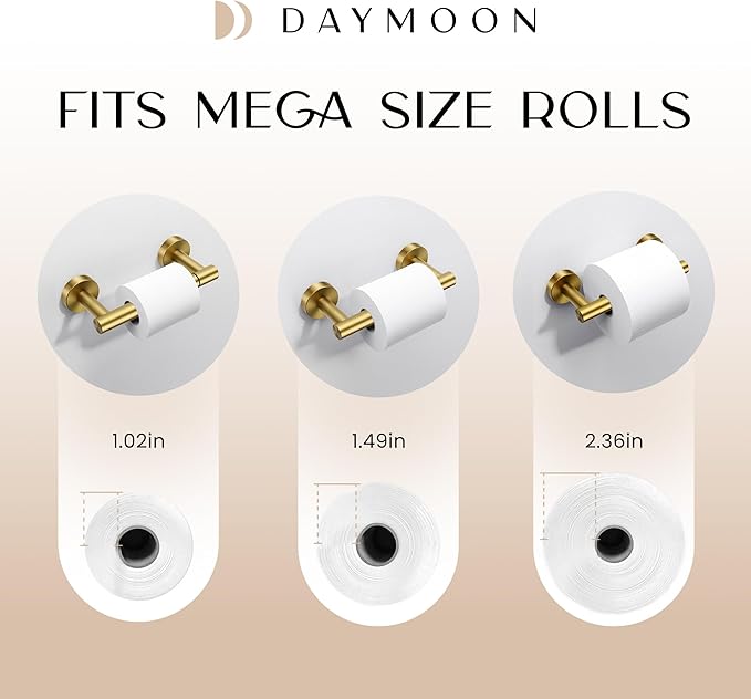 Day Moon™ - Toilet Paper Holder - Modern Roll Holder for Bathroom - 2 Pack - Wall Mount, Gold