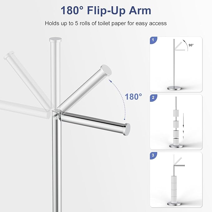 Toilet Paper Holder Stand 22.2" H Bathroom Free Standing Toilet Paper Roll Holder Storage Shelf for 4 Rolls, Stainless Steel Toilet Paper Holders with Non-Slip Stable Base, Polished Chrome