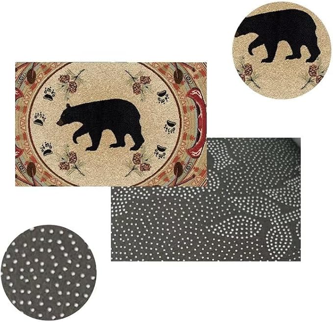 Village Cabin Bear Round Area Rug for Laundry Room Western Wildlife Style Throw Rugs Guest Room Decor Soft Red Floor Carpets 4ft