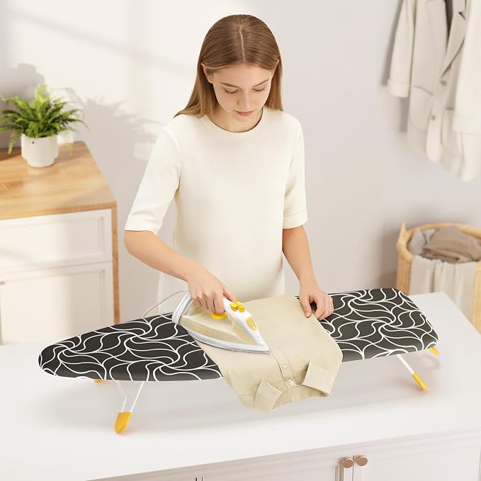 12"×38" Small Ironing Board Tabletop, Table Top Iron Board Small with Mesh Metal Base, Mini Tabletop Ironing Boards Space Saving, Compact Table Top Iron Boards Small with Non-Slip Feet, Black