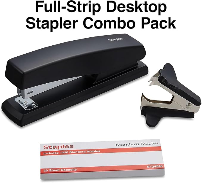 Staples Desktop Stapler, 20-Sheet Capacity, Staples Included, Black, 24/Carton