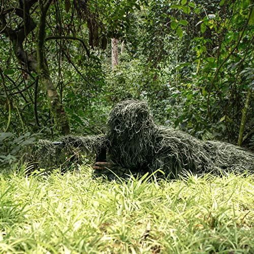 MOPHOTO 5 in 1 Ghillie Suit 3D Camouflage Hunting Suits - Jacket, Pants, Hood, Carry Bag for Adults & Youth, M/L/XL/XXL